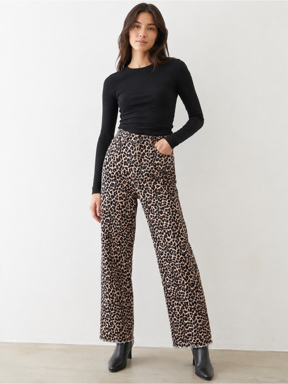 Reformation Leopard-Print Wide Leg Pants in Black & Tan